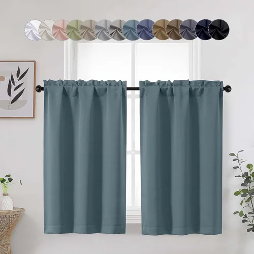 Miniatura 13 de Aqua Cafe - Juego de 2 paneles de cortinas opacas de 24 pulgadas de largo, con aislamiento térmico suave y sólido, para ventanas de baño, sótano