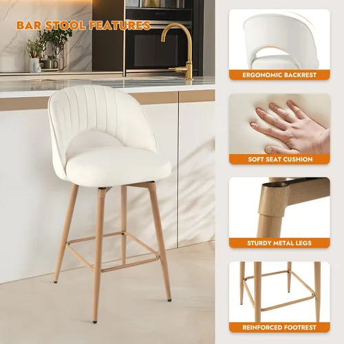 Miniatura 3 de Juego de 2 taburetes de bar giratorios de altura de mostrador para isla de cocina, sillas de bar de 26 pulgadas de altura de asiento para comedor