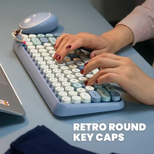 Miniatura 4 de Perixx PERIDUO-713BL Combo de Teclado y Ratón Inalámbrico Mini - Teclas Redondas Retro - Azul Pastel - Diseño de Teclado Inglés de EE. UU. (11909)