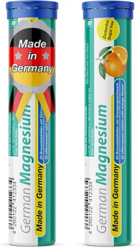Suplemento alemán de óxido de magnesio | Tabletas efervescentes | Sabor naranja – 200 mg de magnesio por porción | Sin azúcar, vegano – T&D Pharma –