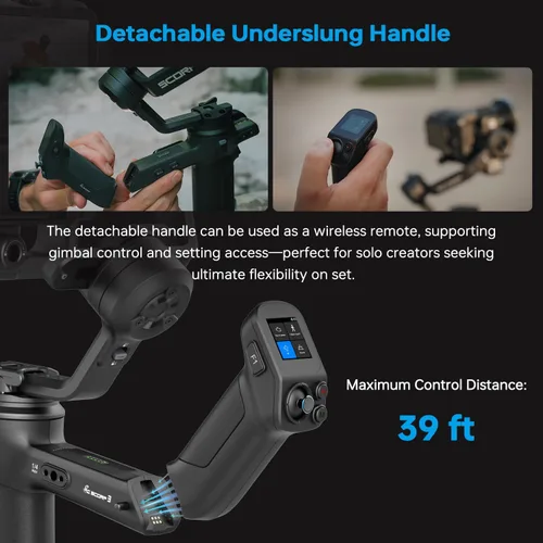 Miniatura 2 de FeiyuTech SCORP 3 Estabilizador de video profesional con mango desmontable, seguimiento de IA, pantalla táctil de 1.3 pulgadas, estabilizador