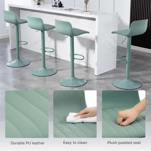 Miniatura 5 de Juego de 2 taburetes de bar modernos con giro de 360°, altura ajustable para isla de cocina y encimera, asientos tapizados de piel sintética verde