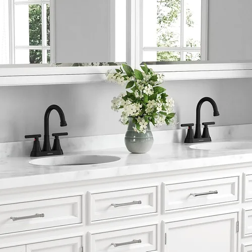Miniatura 6 de Grifos de Baño para Lavabo de 3 Orificios, Hurran Grifo de Lavabo de Baño Negro Mate de 4 Pulgadas con Desagüe Pop-up y 2 Mangueras de Suministro, 2