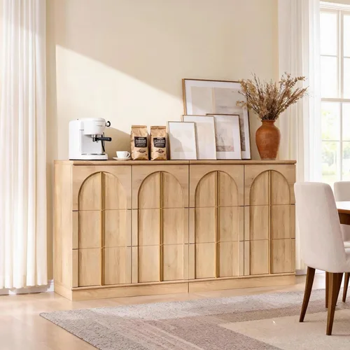 Miniatura 8 de ACCOHOHO Armario buffet con almacenamiento y puertas arqueadas, aparador de madera de 63 pulgadas con estante ajustable, modernas mesas de café