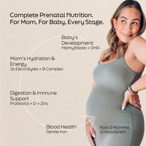 Miniatura 3 de Root'd DHA prenatal + polvo multivitamínico para apoyo al embarazo, desarrollo fetal, hidratación y refuerzo inmunológico, vegano, sin OMG, sin