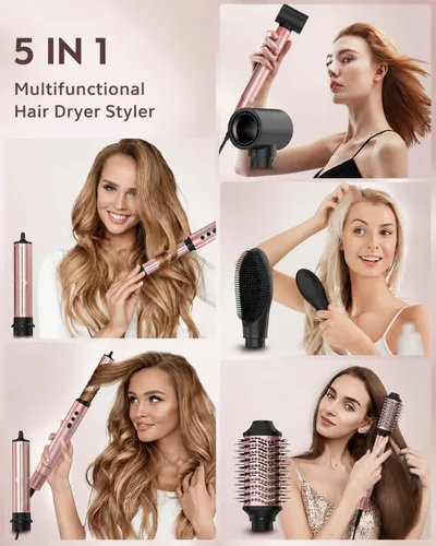 Miniatura 2 de Brightup Air Styler 5 en 1, cepillo secador de pelo de alta velocidad de 1400 W, rizador de pelo automático profesional con botón de disparo frío