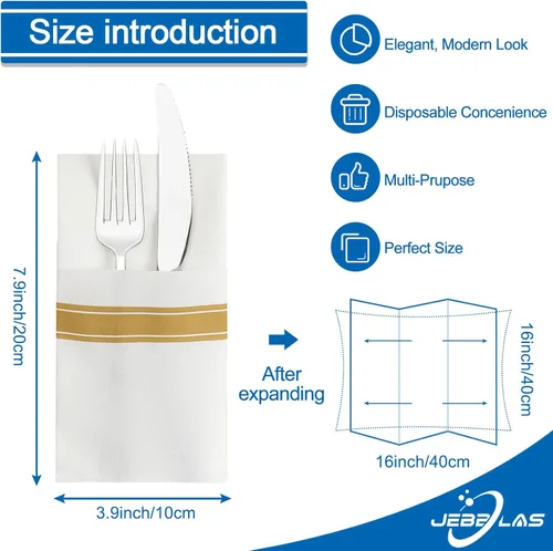 Miniatura 2 de JEBBLAS Paquete de 50 servilletas desechables con tacto de lino, bolsillo integrado para cubiertos, servilletas decorativas de boda, servilletas