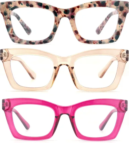 Miniatura 2 de Paquete de 3 lentes de lectura cuadrados para computadora con bisagra de resorte, bloqueo de luz azul, para mujeres y hombres