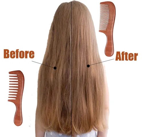 Miniatura 4 de Peine de dientes anchos de madera para mujeres y hombres, peine desenredante de sándalo antiestático para cabello rizado fino, lacio, húmedo y seco