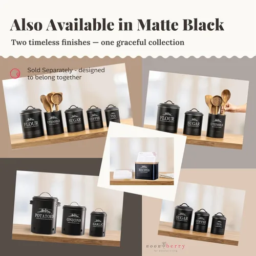 Miniatura 9 de noonberry Botes de cocina para encimera, juego de 5 recipientes herméticos de harina para azúcar, café, té, con soporte para utensilios, recipientes