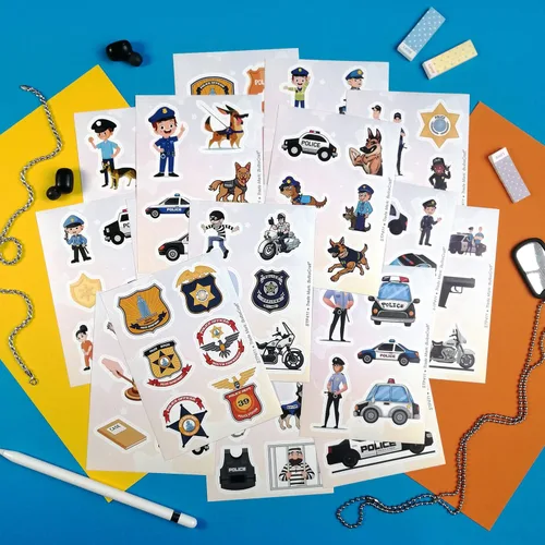 Miniatura 5 de 100 calcomanías con diseños inspirados en la policía, juguetes de policía, calcomanías para laptops y automóviles, decoraciones fiesta y recuerdos