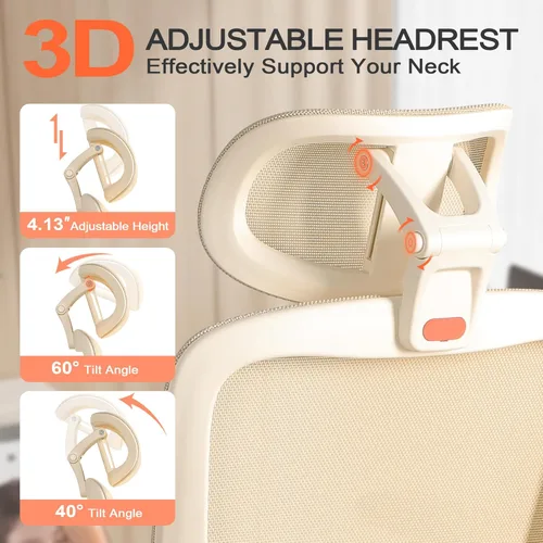 Miniatura 4 de Silla de oficina ergonómica con brazos abatibles y reposapiés 4D, silla de escritorio de malla para juegos con reposacabezas 3D y soporte lumbar