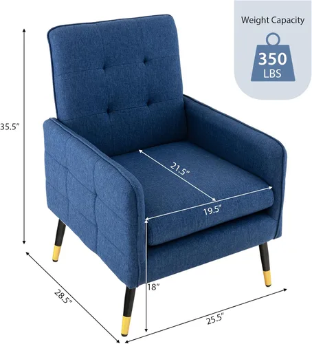 Miniatura 2 de Giantex Silla decorativa moderna de mediados de siglo, sillón tapizado con respaldo copetudo, patas de metal, almohadillas ajustables, sofá
