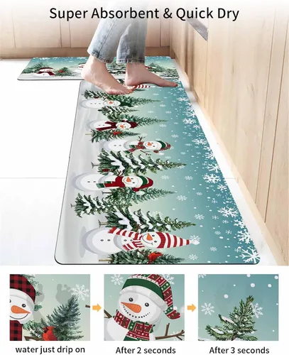 Miniatura 4 de Tapete de baño de Navidad verde azulado para bañera, antideslizante, de secado rápido y absorbente, tapete de tierra de diatomeas para cocina