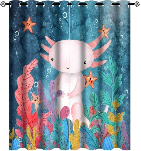 Miniatura 36 de Cortinas abstractas de ajolote con diseño de galaxia, colorido, peces, animales, ajolote, aislamiento térmico, oscurecimiento y reducción de ruido