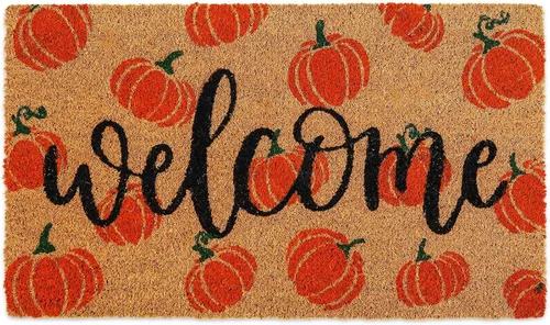 AnyDesign Tapete de fibra de coco de otoño con diseño de calabazas de bienvenida, antideslizante, tapete decorativo de otoño para puerta de entrada