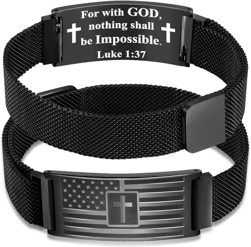 Miniatura 43 de DuoDiner Regalos de primera comunión, pulsera de cruz para niños y hombres, bandera estadounidense, versículo bíblico cristiano, regalos de joyería