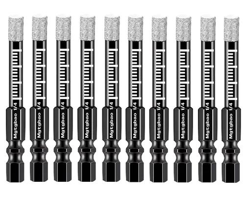 Miniatura 21 de Juego de 6 brocas de diamante seco de 1/2", 6 brocas de núcleo con vástago hexagonal de 12mm soldadas con cera de enfriamiento para azulejos