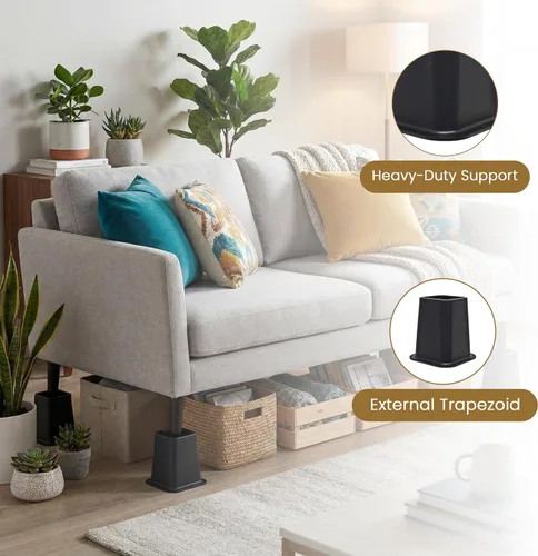 Miniatura 7 de Kings Brand Furniture elevadores de cama de 6 pulgadas - Juego de 4 elevadores de muebles negros resistentes y apilables para almacenamiento debajo