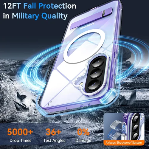 Miniatura 5 de OWKEY Funda para Samsung Galaxy A37/A36 Bark Phone Pro 5G con soporte, magnética, a prueba de golpes, para Magsafe translúcida mate, transparente