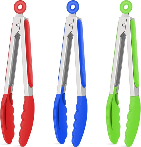 Miniatura 18 de Hotec Pinzas de cocina de silicona para cocinar, pinzas pequeñas de 7 pulgadas con puntas de silicona, juego de 3 (azul)
