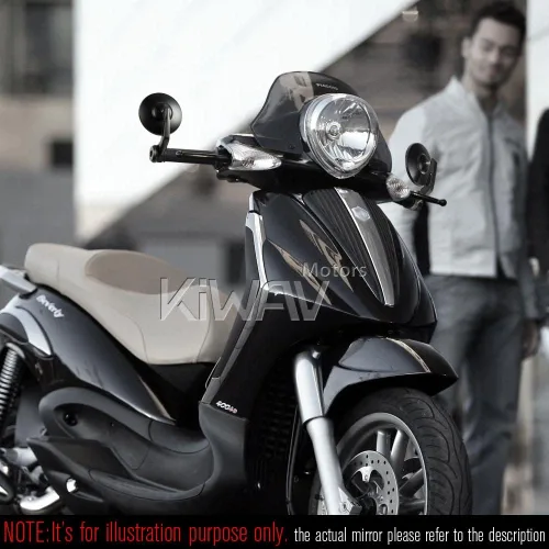 Miniatura 2 de KiWAV Espejos de extremo de barra de motocicleta Bob negro compatible con manillar roscado M6