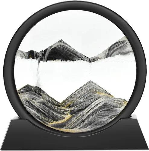 Miniatura 21 de Wai Danie - Cuadro de arena movediza 3D con forma de reloj de arena de mar profundo, pintura de movimiento líquido con marco de arena fluida Oro