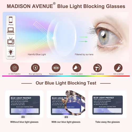 Miniatura 6 de Madison Avenue Blue Light Blocking Glasses for Women, Oversized Blue Light Blockers Anti Eyestrain/UV Computer Eyeglasses