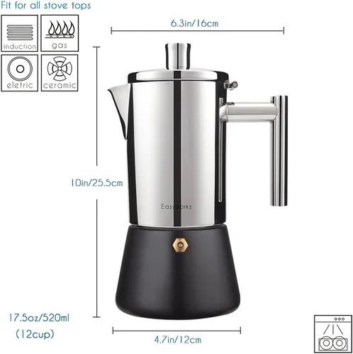 Miniatura 3 de Easyworkz Diego - Cafetera de café expreso de acero inoxidable de 12 tazas de 17.5 onzas, cuchara de café retro de acero inoxidable con mango