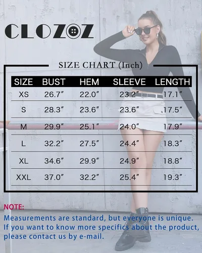 Miniatura 6 de CLOZOZ Camiseta corta de manga larga con forro polar para mujer, cuello alto falso para mujer, sexy, con cremallera, camisetas térmicas recortadas