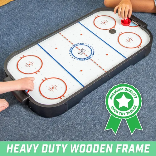 Miniatura 3 de GoSports Juego de hockey de aire de mesa de 30 pulgadas para niños, mesa de juego portátil, funciona con pilas, color negro