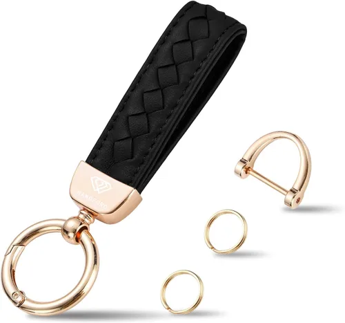 Hamdecro Llavero de cuero genuino para automóvil, llaves de oveja tejidas a mano para mujeres, soporte universal para llavero con rotación de 360
