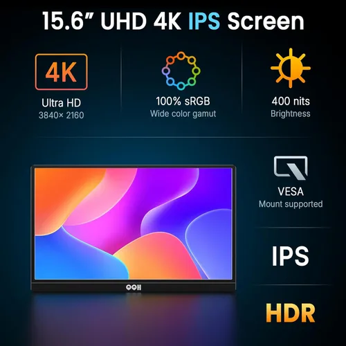 Miniatura 3 de QQH Monitor portátil 4K, 15.6" IPS 3840x2160 UHD USB-C HDMI monitor portátil de viaje para portátil, monitor de juegos ultradelgado de aleación