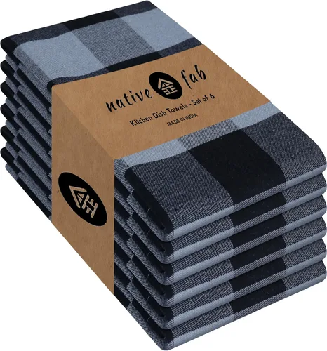 Miniatura 25 de Native Fab Paquete de 12 toallas de cocina a cuadros a cuadros, de algodón, duradero, lavable, de 16 x 26 pulgadas, paños de cocina, suaves y Gris