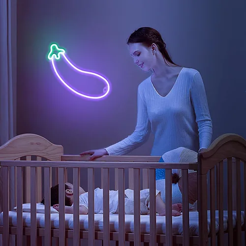 Miniatura 3 de ENUOLI Letreros de neón de berenjenas, luces LED de neón de berenjena morada, luces LED decorativas para decoración de pared, lámparas nocturnas
