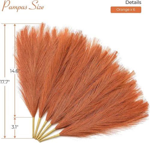 Miniatura 5 de Serwalin Decoración de Hierba de Pampas de 17.7 Pulgadas 6 Piezas Hierba de Pampas Naranja, Hierba de Pampas Falsa Naranja Quemado Decoración Boho
