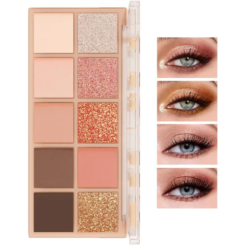Paleta de sombra de ojos desnudos de 10 colores, paleta de sombra de ojos mate nude, paleta de sombra de ojos con pigmento de purpurina natural, A+B