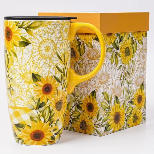 Miniatura 15 de Topadorn Taza de Cerámica para Café de Porcelana Latte Taza de Té con Tapa en Caja de Regalo 17oz, Flores Azules