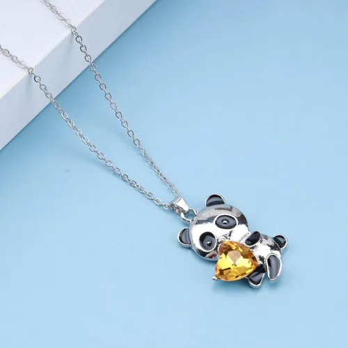 Miniatura 5 de YienDoo Gargantilla de cristal con diseño de panda, collar de corazón de cristal amarillo, panda con colgante de oso panda, collar de amor