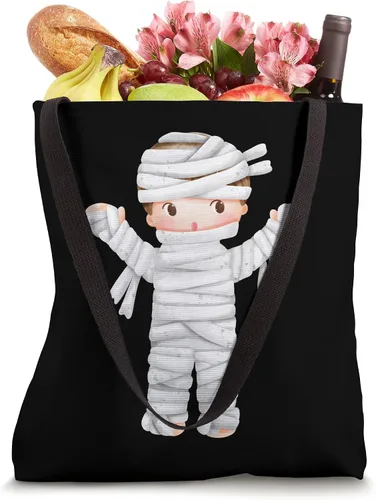 Miniatura 4 de Little Boy as Mummy - Bolsa de mano con diseño de truco o trato de Halloween Blanco 16 pulgadas