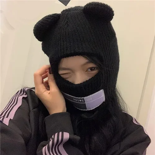Miniatura 3 de Y2K - Máscara de esquí Balaklava, gorro de orejas grandes, cuello con capucha de punto, protector de cuello, para hombre y mujer