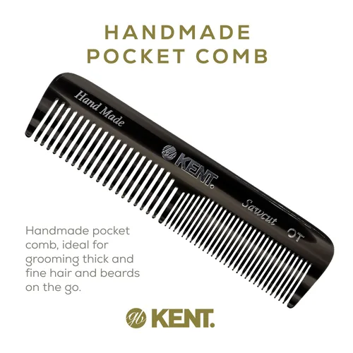 Miniatura 3 de Kent OT Peine de Bolsillo de Grafito Negro - Peine de Cabello de Dientes Finos y Anchos Hecho a Mano para Hombres, Mujeres y Niños - Peine de Viaje