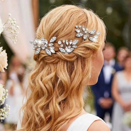 Miniatura 8 de Unicra Horquillas para el pelo de cristal negro plateado con diamantes de imitación, piezas de pelo de novia, accesorios para novias y mujeres