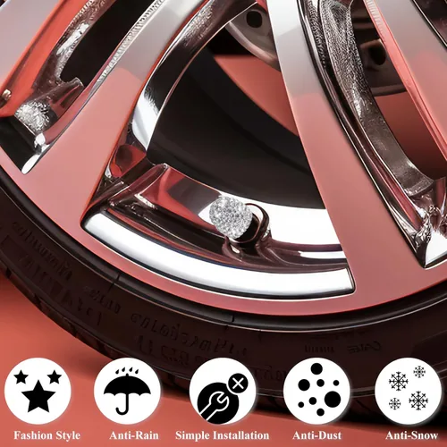Miniatura 5 de 8 PCS Tapas de Válvula de Vástago de Neumático con Diamantes de Cristal Brillante, Tapas de Válvula de Neumático de Coche a Prueba de Polvo Blanco