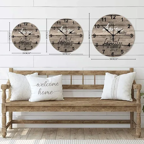 Miniatura 8 de Reloj de pared de madera, reloj de pared personalizado que pasa con la familia vale la pena cada segundo, reloj de pared redondo vintage de madera