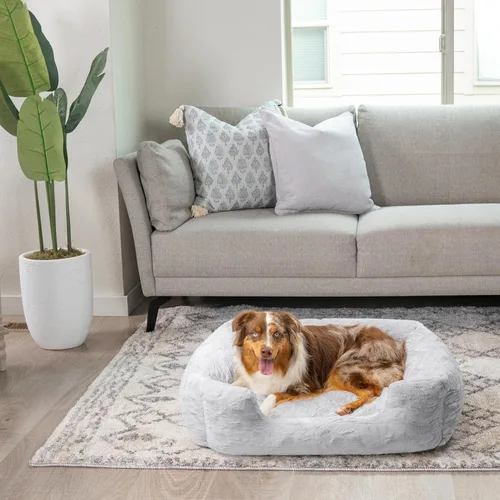 Miniatura 2 de Best Friends by Sheri Lux Lounge Bed - Cama calmante de piel sintética para perro, gris, mediano, 30 x 20 pulgadas