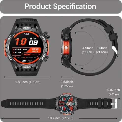 Miniatura 8 de Military Smart Watch for Men 1.46" Outdoor Tactical Sports Smartwatch with Answer/Make Call,Fitness Watch,Blood Oxygen,Heart Rate and Sleep Monitor