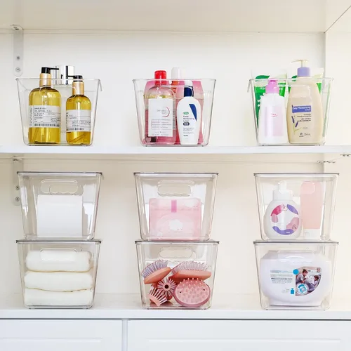 Miniatura 6 de Vtopmart 10 unidades de contenedores de almacenamiento apilables transparentes con tapas, contenedores de plástico grandes con asas para organizador