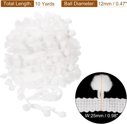 Miniatura 2 de uxcell 10 yardas con flecos de pompones, accesorio de costura de cinta, manualidades, para el hogar, cortinas, ropa, almohadas