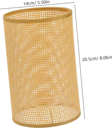 Miniatura 2 de Baluue Pantalla pequeña de ratán E27 de repuesto de pantalla de lámpara colgante bohemia, cubiertas de luz cilíndrica, pantalla tejida para lámparas